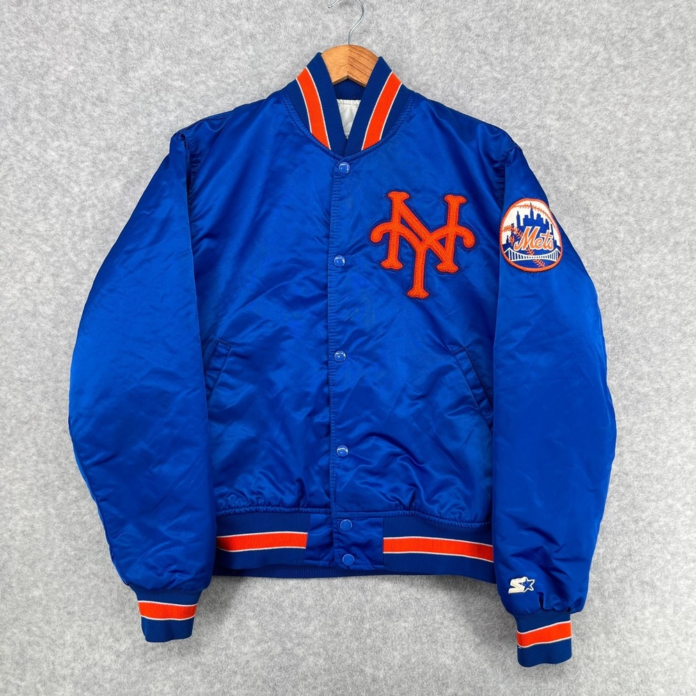 Vintage 90s Starter Jacket New York Mets MLB Bomber Sz Medium Made in USA Blue